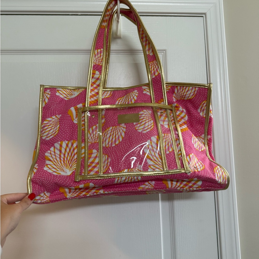 Lilly Pulitzer Pink and Gold Botanical Tote